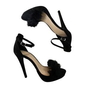 Furry Stilleto Heels Wild Diva Black Size 7.5